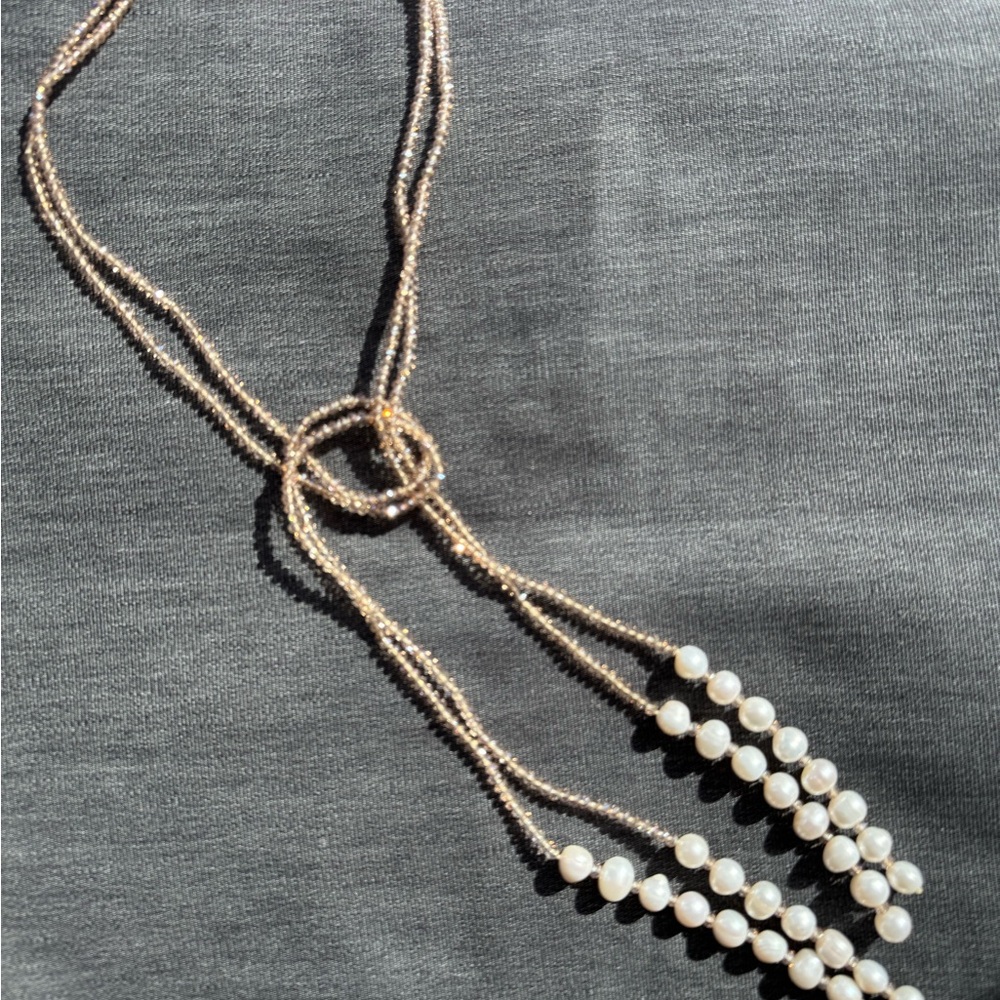 Elegant Pearl and Tan Necklace